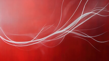 Aufkleber - Abstract red background with flowing white lines creating a dynamic visual effect.