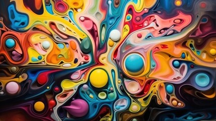 Poster - Vibrant Abstract Colorful Swirls and Bubbles Creating a Dynamic Visual Experience in an Artistic Expression of Fluid Forms