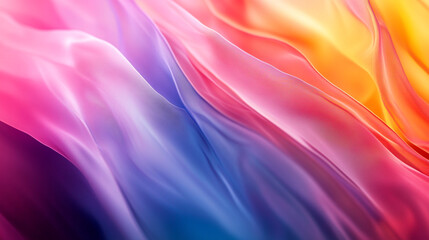 Poster - Colorful silk fabric flowing gracefully in vibrant waves of purple, pink, and orange. 
