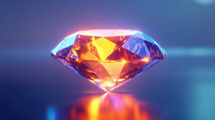 Poster - Single diamond icon glows and sparkles with vibrant reflections in serene surroundings