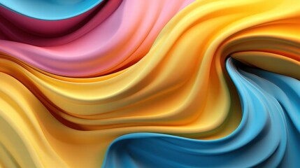 Poster - Vibrant Abstract Waves in Yellow, Pink, and Blue Tones with Smooth Flowing Texture, Perfect for Modern Designs and Creative Projects