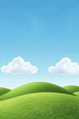 Poster - Rolling green hills and a bright blue sky with scattered fluffy white clouds