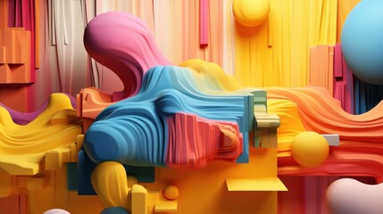 Poster - Abstract Colorful Shapes in Yellow, Pink, Blue Tones with Smooth Curves and Dynamic Textures for Artistic and Modern Backgrounds