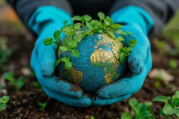 In a caring gesture for Earth Day, hands cradling a globe symbolize the call to protect our planet. This image highlights the beauty of nature and the importance of sustainability with Earth in hands.