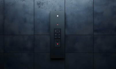Poster - A sleek black elevator panel mounted on a textured wall, featuring buttons and indicators.