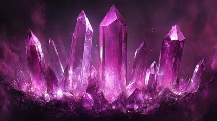 Poster - Vibrant crystals shining in shades of magenta against a dark background