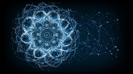 Poster - Abstract Blue Fractal Flower with Network Design