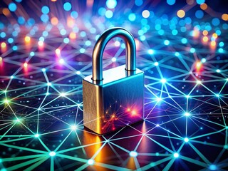 Poster - Candid Cybersecurity Photo: Padlock on Network, Data Security, Digital Protection, Network Security, Cyber Safety