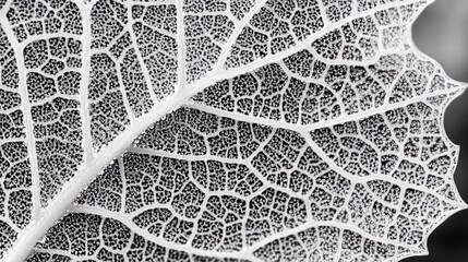 Aufkleber - Close-up of a leaf showcasing intricate vein patterns in black and white.