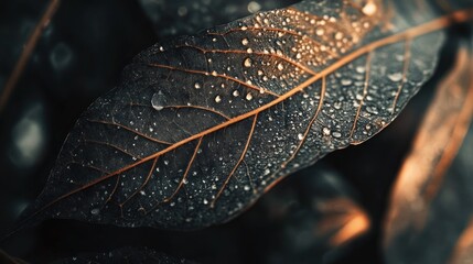 Poster - Close-up of a leaf with water droplets, showcasing natural beauty and detail.