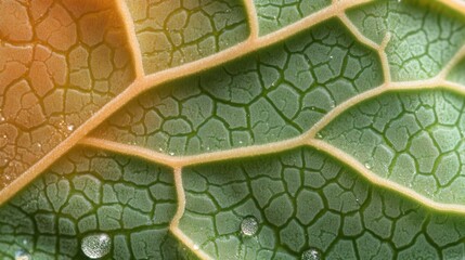 Poster - Close-up of a leaf showcasing its intricate veins and water droplets.