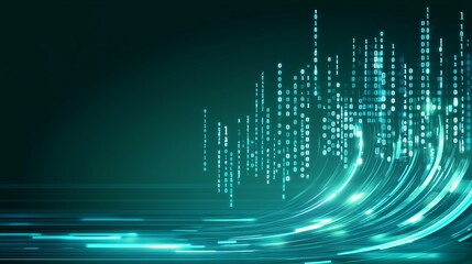 Poster - Abstract Digital Data Stream Visualization Teal Binary Code
