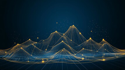 Poster - Abstract Digital Landscape with Glowing Peaks