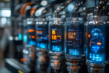 Poster - A close-up of industrial equipment with digital displays and transparent components.