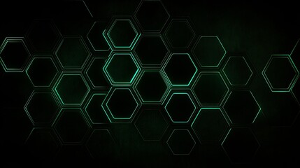 Poster - Abstract Green Hexagon Network Digital Pattern Background
