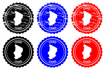 Wall Mural - Chad - rubber stamp - vector, Republic of Chad map pattern - sticker - black, blue and red