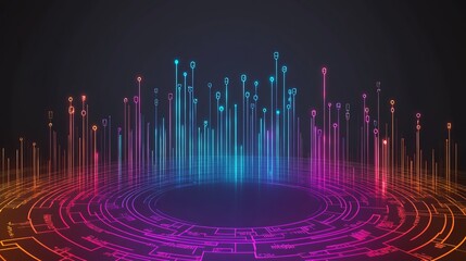 Poster - Abstract Neon Data Visualization Circuit Lines and Digital Signals