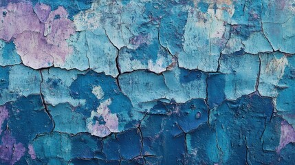 Poster - Close-up of cracked blue paint, showcasing texture and color variations.