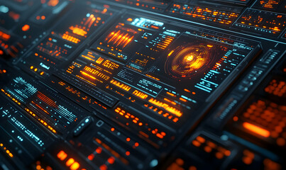 Poster - A futuristic control panel displaying data visualizations and metrics in vibrant colors.