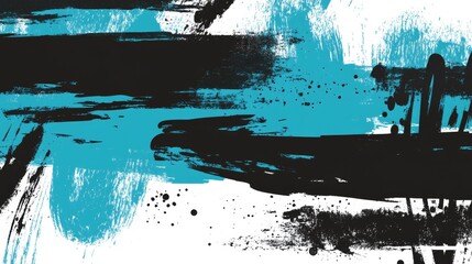Poster - black and turquoise blue abstract grunge paint marks and textured patterns montage on white backgrou