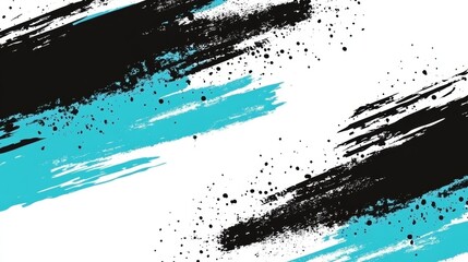 Poster - black and turquoise blue abstract grunge paint marks and textured patterns montage on white backgrou