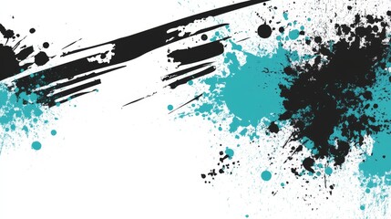Poster - black and turquoise blue abstract grunge paint marks and textured patterns montage on white backgrou