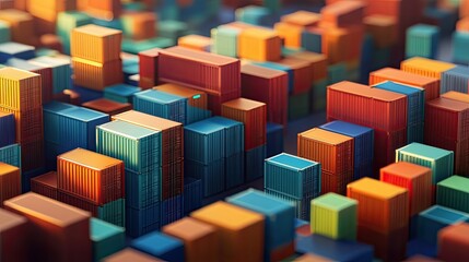 Poster - A Vibrant and Abstract View of Colorful Shipping Containers Arranged in an Intricate Pattern, Perfect for Illustrating Trade, Logistics, and Supply Chain Concepts