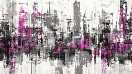 Poster - black, gray, and pink grunge paint marks with textured patterns and scribble illustrations on white 