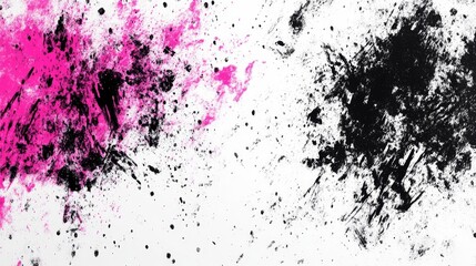Poster - black, gray, and pink grunge paint marks with textured patterns and scribble illustrations on white 