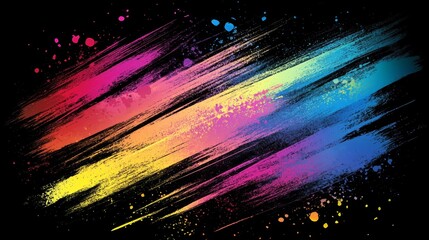 Poster - bright and colorful abstract rainbow textured grunge paint strokes on black background. vibrant arti