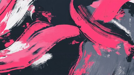 Poster - Red, Gray, and Pink Abstract Grunge Texture Patterns with Bold Paint Marks on Black Background. Dynamic Artistic Concept for Modern Design and Creative Decoration