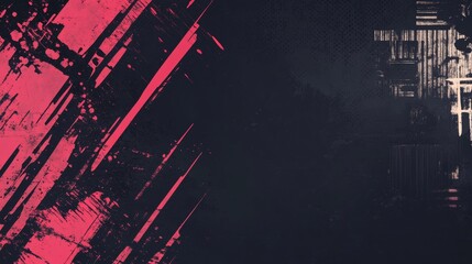 Poster - Red, Gray, and Pink Abstract Grunge Texture Patterns with Bold Paint Marks on Black Background. Dynamic Artistic Concept for Modern Design and Creative Decoration