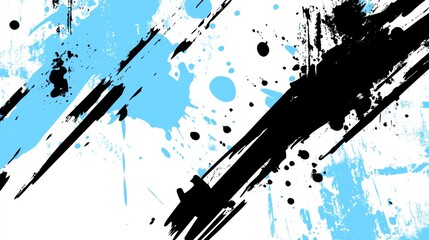 Poster - Rough Black and Blue Grunge Street Art Textured Distressed Montage with Scribbles and Paint Splash on White Background. Dynamic Urban Abstract Composition for Modern Design Concepts