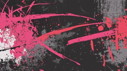 Poster - Red, Gray, and Pink Abstract Grunge Texture Patterns with Bold Paint Marks on Black Background. Dynamic Artistic Concept for Modern Design and Creative Decoration