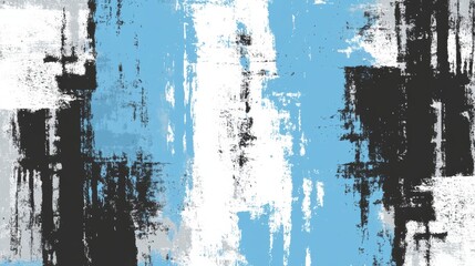 Poster - Rough Black and Blue Grunge Street Art Textured Distressed Montage with Scribbles and Paint Splash on White Background. Dynamic Urban Abstract Composition for Modern Design Concepts