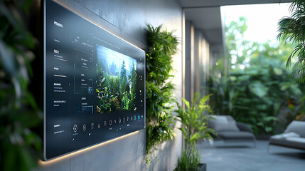 Poster - A modern living space featuring a sleek screen and lush greenery.