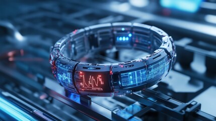 Poster - A futuristic health monitoring bracelet analyzing a patient vitals in real-time