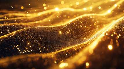 Poster - Golden shimmering waves of light create a mesmerizing visual effect. 
