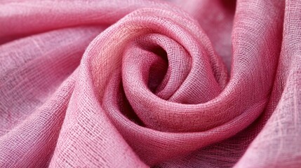 Poster - Close-up of soft pink fabric arranged in a spiral, showcasing texture and color.