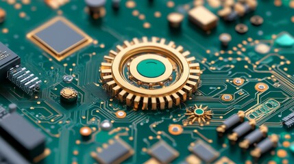 Poster - Advanced Circuit Board with Golden Gear Mechanism
