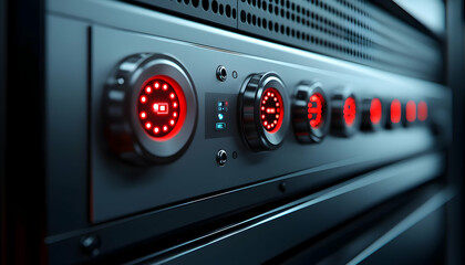 Poster - Close-up of control panel with illuminated red dials, suggesting a technological interface.