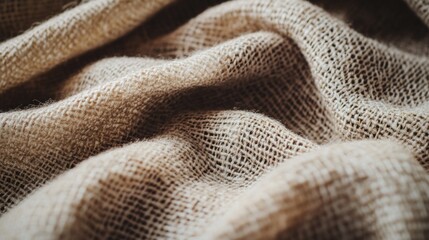 Poster - Close-up of textured burlap fabric showcasing its natural weave and earthy tones.