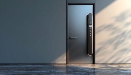 Poster - A modern door with a sleek handle in a minimalist interior setting.