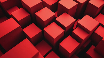 Poster - Red geometric blocks arranged in a dynamic pattern for modern design. 
