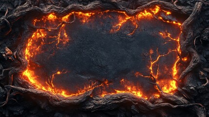 Fototapete - Molten Lava Encircles Dark Volcanic Rock Frame