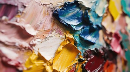 Aufkleber - Close-up of vibrant oil paint textures on a palette, showcasing artistic creativity.