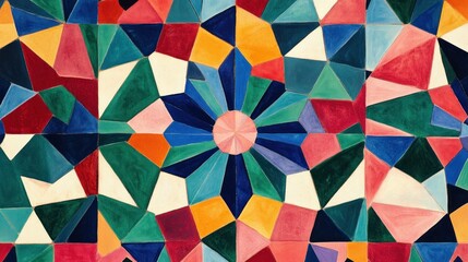 Aufkleber - Colorful geometric pattern featuring various shapes and vibrant colors.