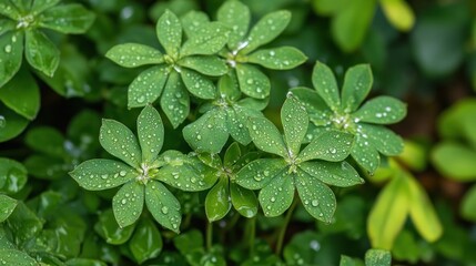 Poster - Dew Drops Adorn Lush Green Leaves Of A Plant