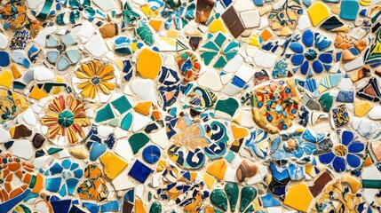 Poster - Colorful mosaic featuring various ceramic pieces and floral patterns.