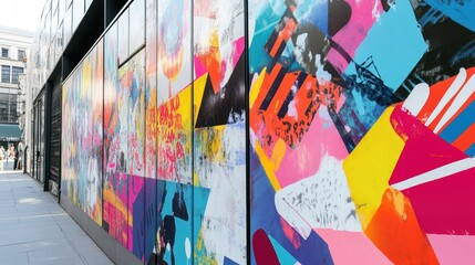 Poster - Colorful mural on a building's wall showcasing vibrant abstract art.